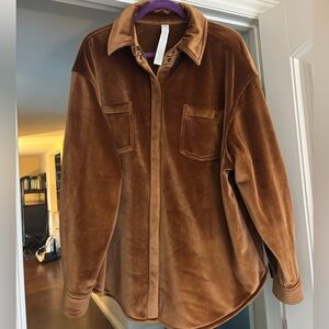 ALO Yoga Women’s Brown Ribbed Velour Mountain Side Shaket L oversize relaxed fit